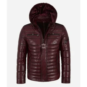 ICEBERG Men's Hooded Leather Puffer Padded Jacket
