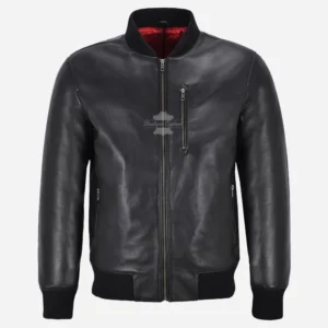 ILIAM Mens Leather MA-1 Bomber Jacket Black