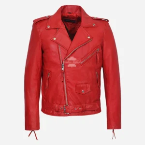 BRANDO BIKER Leather JACKET SLIM FIT Red Leather Moto Fashion JACKET