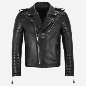 SOLASTRIDE Men's Biker Leather Jacket Quilted Fitted Leather Jacket