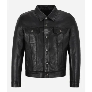 TRUCKER LEATHER JACKET CLASSIC MENS WESTERN SHIRT STYLE JACKET