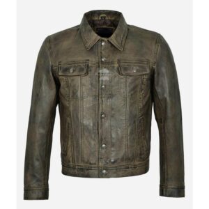 TRUCKER Style Men's Leather Jacket Shirt Style Jacket