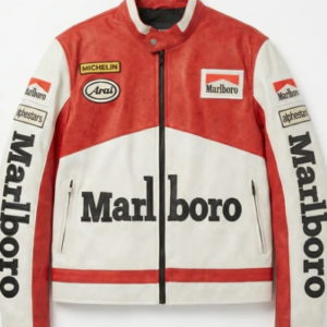 Marlboro Racing Color Block Jacket Red White | Zip Front Patched Logo Moto Style