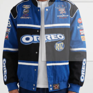 Oreo Retro Racing Jacket – Blue & Black Motorsport Driver Style