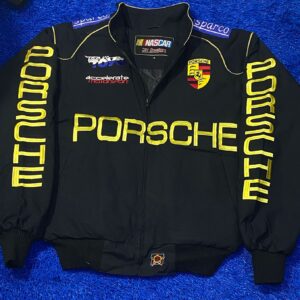Porsche Racing Team Jacket – Black Motorsport Zip-Up with Yellow